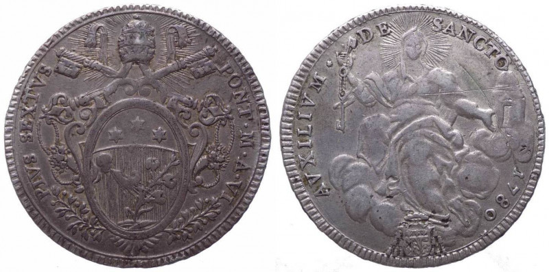 Stato Pontificio, Pio VI, Braschi (1775-1799), scudo, A. VI (1780), zecca di Rom...