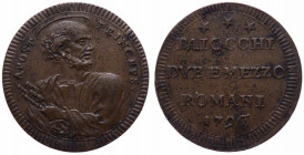 Stato Pontificio - Roma - Pio VI (Giovanni Angelo Braschi) 1775-1799 Due Baiocchi e mezzo o Sampietrino busto di S. Pietro testa a d. 1796 - Munt. 98 ...