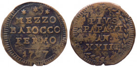 Stato Pontificio - Fermo - Pio VI (Giovanni Angelo Braschi) 1775-1799 Mezzo Baiocco 1797 Anno XXIII variante sul rovescio con tre stelle a 6 punte dis...
