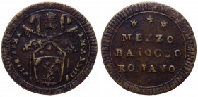 Stato Pontificio - Roma - Pio VI (Giovanni Angelo Braschi) 1775-1799 - Mezzo Baiocco del II° tipo con stemma a targa - Anno XXIII - Munt. 140 - R - Cu...
