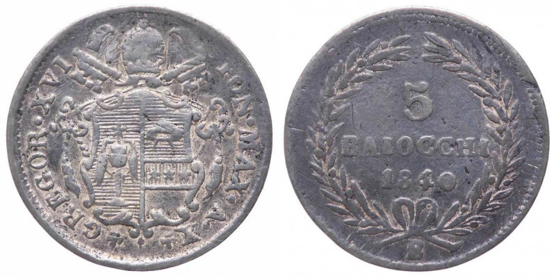 Stato Pontificio - Gregorio XVI (1831-1846) 5 Baiocchi 1840 anno X - Zecca di Bo...