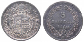 Stato Pontificio - Gregorio XVI (1831-1846) 5 Baiocchi 1840 anno X - Zecca di Bologna - Rara - Ag - gr.1,27
BB

 Shipping only in Italy