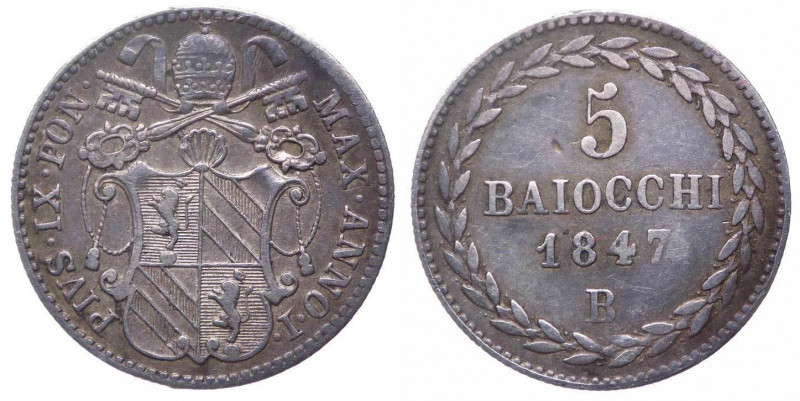 Stato Pontificio - Pio IX (1846-1870) 5 Baiocchi (Grosso) 1847 anno I - Zecca di...