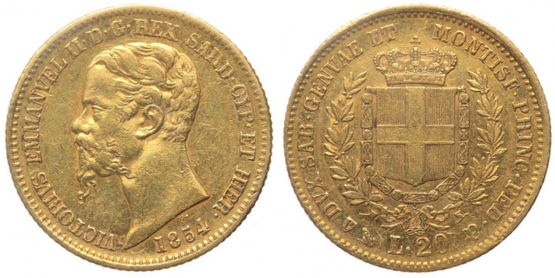 Vittorio Emanuele II (1849-1861) 20 Lire 1854 - Zecca di Genova - Au
BB+

 Sh...