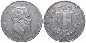 Regno d'Italia - Vittorio Emanuele II (1861-1878) 5 lire 1870, Zecca di Milano - Gig.40 - Ag
BB+

 Shipping only in Italy