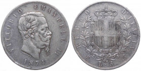 Regno d'Italia - Vittorio Emanuele II (1861-1878) 5 lire 1874, Zecca di Milano - Gig.48 - Ag
BB

 Shipping only in Italy