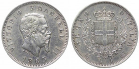 Vittorio Emanuele II (1861-1878) 1 Lira "Stemma" 1863 - Zecca di Milano - Ag - Gig. 64
n.a.

 Shipping only in Italy