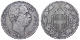 Umberto I (1878-1900) 2 Lire 1887 - C/ "FKRT" - RR MOLTO RARA - Ag - Mont. Manca
n.a.

 Shipping only in Italy