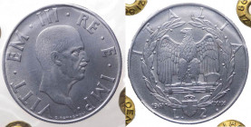 Vittotio Emanuele III (1900-1943) 2 lire 1941 anno XIX - C/ Rgato - D/ Eccesso di metallo sul bordo a ore 12:30 dovuto da rottura di conio precedente ...