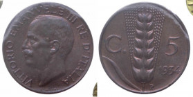 Vittorio Emanuele III (1900-1943) 5 Centesimi "Spiga" 1934 del II° Tipo - Cu - rame rosso Gig. 280
FDC

 Shipping only in Italy