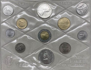 Monetazione in Lire (1946-2001) - serie 1996 - composta da 11 valori - L 1000 "Montale" (Ag) - L 500 (Ag) - L 500 "ISTAT" - L 200 "Finanza" - L 100 - ...