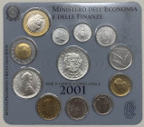 Monetazione in Lire (1946-2001) - serie 2001 - composta da 12 valori - L 1000 "Giuseppe Verdi" (Ag) - L 1000 - L 500 (Ag) - L 500 - L 200 - L 100 - L ...