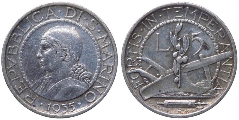 Vecchia Monetazione (1864-1938) 5 Lire 1935 del II° tipo - Gig. 21 - Ag
SPL+
...