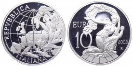 Repubblica Italiana - Monetazione in Euro (dal 2002) 10 euro 2003 "L'Europa dei Popoli" - In cofezione completa di scatola e cofanetto - (Ag - gr. 22 ...