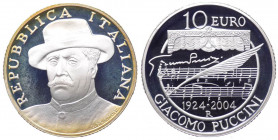 Repubblica Italiana - Monetazione in Euro (dal 2002) 10 euro 2004 "Giacomo Puccini" - In confezione completa di scatola e cofanetto - (Ag - gr. 22 - 9...