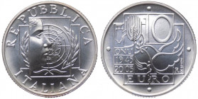 Repubblica Italiana - Monetazione in Euro (dal 2002) 10 euro 2005 "60° Anniversario ONU" - In confezione completa di scatola e cofanetto - (Ag - gr. 2...