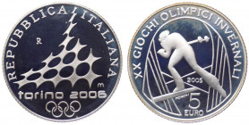 Repubblica Italiana - Monetazione in Euro (dal 2002) 5 euro 2005 "XX Olimpiadi InvernaliTorino 2006 - II emissione" - In confezione completa di scatol...
