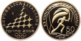 Repubblica Italiana - Monetazione in Euro (dal 2002) 50 Euro 2006 "XX Olimpiadi Invernali Torino 2006 - II°Emissione" - In confezione completa di scat...