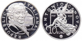 Repubblica Italiana - Monetazione in Euro (dal 2002) 10 euro 2007 "250° Anniversario nascita Antonio Canova" - In confezione completa di scatola e cof...