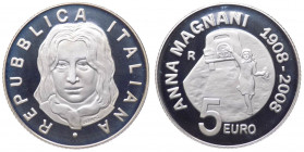 Repubblica Italiana - Monetazione in Euro (dal 2002) 5 euro 2008 "100° Anniversario nascita Anna Magnani" - In confezione completa di scatola e cofane...