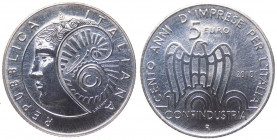 Repubblica Italiana - Monetazione in Euro (dal 2002) 5 euro 2010 "Centenario Confindustria" - In confezione completa di scatola e cofanetto - (Ag - gr...