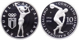 Repubblica Italiana - Monetazione in Euro (dal 2002) 10 euro 2014 "100° Anniversario della Fondazione del C.O.N.I." - In confezione completa di scatol...