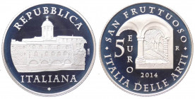Repubblica Italiana - Monetazione in Euro (dal 2002) 5 euro 2014 "Italia delle Arti - San Fruttuoso - Liguria" - In confezione completa di scatola e c...