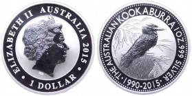 Australia - Regina Elisabetta II (1966-2022) 1 Dollaro (1 Oncia) 2015 - "25° anniversario - Kookaburra australiano" - Ag - UC# 245
FS

 Worldwide s...