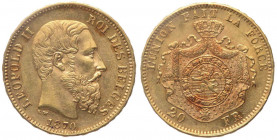 Belgio - Leopoldo II (1865-1909) 20 Franchi 1870 - Au - KM# 37
n.a.

 Shipping only in Italy
