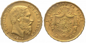 Belgio - Leopoldo II (1865-1909) 20 Franchi 1877 - Au - KM# 37
n.a.

 Shipping only in Italy