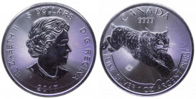 Canada - Regina Elisabetta II (1953-2021) 5 Dollario (1 Oncia) 2017 - "Lince" - Ag - UC# 250
FS

 Worldwide shipping