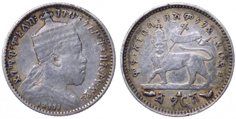 Etiopia - Menelik II (1889-1913) 1 Gersh (1897) Zecca di Parigi - KM 12 - Ag
qB...