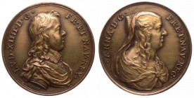 Francia, medaglia commemorativa di Luigi XIV (1643-1715) e della regina madre Anna; coniazione postuma; Opus Warina; Ae - gr. 10 - Ø mm27
SPL

 Shi...