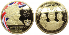 Gran Bretagna - Elisabetta II (dal 1952) Medaglia emessa per il 90° anniversario della regina Elisabetta con uno Swarovski incastonato - 2016 - Cu dor...