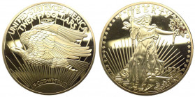 Stati Uniti d'America - Medaglia da 20 Dollari - D/ Liberty - R/ Aquila marcato "Copy" - 2012 - Cu dorato - gr. 137 - Ø mm70 - certificato di garanzia...