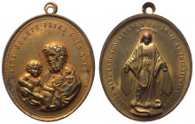 Francia - Medaglia emessa nel XIX sec. con la raffigurazione di S. Giuseppe con bambino su un verso e la Beata Vergine Maria nimbata sull'altro - AE d...