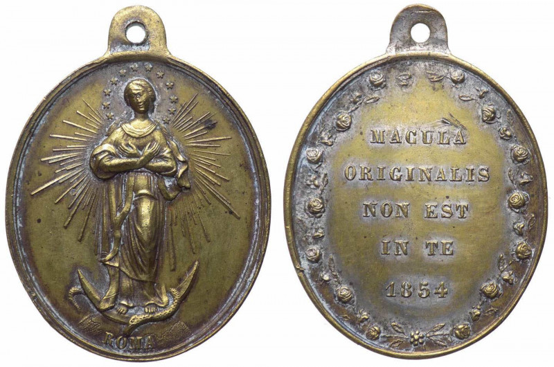 Italia, medaglietta devozionale per il Dogma dell'Immacolata; 1854; Ae - gr. 8,1...