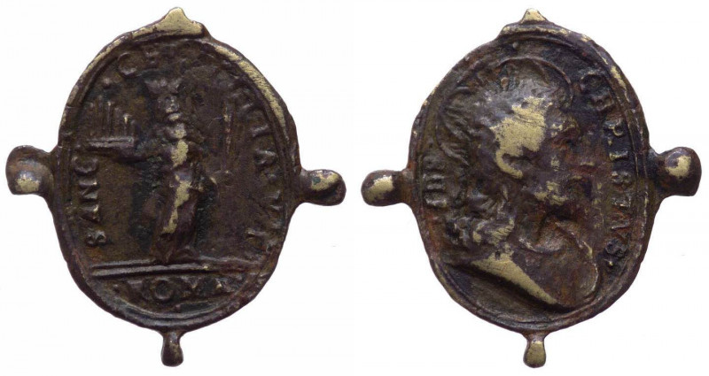 Italia, medaglietta devozionale raffigurante Santa Cecilia, XVIII secolo circa; ...