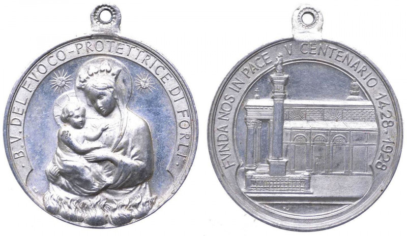 Italia, Forlì, medaglietta devozionale della Beata Vergine del Fuoco, 1928; WM -...