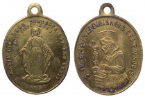Italia, medaglietta devozionale dell' Immacolata e di San Francesco, XIX-XX secolo; AE - gr. 6,68 - Ø mm28x32
mSPL

 Shipping only in Italy