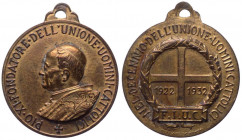 Italia, medaglietta devozionale a nome di Pio XI (1922-1939) per il decennale della fondazione dell'Unione degli Uomini Cattolici, 1932; Ae - gr. 10,6...