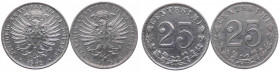 Regno d'Italia - Lotto composto da 2 esemplari tutti da 25 Centesimi emessi da Vittorio Emanuele III (1900-1943) - Anni 1902 (Gig. 191 - R) - 1903 (Gi...