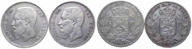 Belgio - Re Leopoldo II (1865-1909) Lotto di 2 esemplari: 5 Franchi 1869 - Ag; 5 Franchi 1873 - Ag
n.a.

 Shipping only in Italy