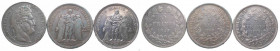 Francia - Lotto di 3 esemplari: Luigi Filippo I (1830-1848) 5 Franchi 1845; Seconda Repubblica (1848-1852) 5 Franchi 1848; Terza repubblica (1870-1940...