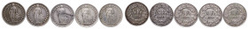 Svizzera - Confederazione Elvetica (dal 1850) Lotto da 5 esemplari: Mezzo Franco 1934 - Ag; Mezzo Franco 1937 - Ag; Mezzo Franco 1939 - Ag; Mezzo Fran...