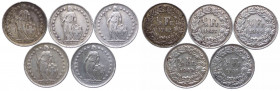 Svizzera - Confederazione Elvetica (dal 1850) Lotto da 5 esemplari: Mezzo Franco 1942 - Ag; Mezzo Franco 1943 - Ag; Mezzo Franco 1944 - Ag, Mezzo Fran...