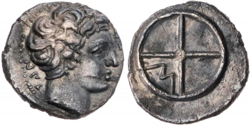 GALLIEN MASSALIA
 AR-Obol 410-380 v. Chr. Vs.: Kopf des gehörnten Lakydon n. r....