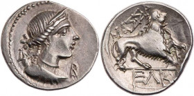 GALLIEN MASSALIA
 AR-Drachme 90-49 v. Chr. Vs.: drapierte Büste der Artemis mit Diadem und Köcher n. r., rechts im Feld B, Rs.: Löwe schreitet n. r.,...