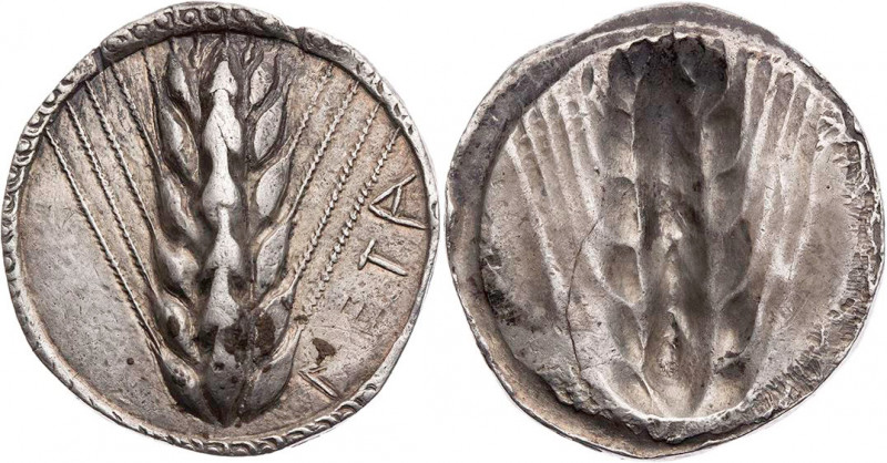 LUKANIEN METAPONT
 AR-Stater 510-470 v. Chr. Vs.: META, Ähre, Rs.: Ähre, inkus ...