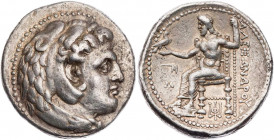 MAKEDONIEN, KÖNIGREICH
Alexander III., 336-323 v. Chr. AR-Tetradrachme 325-323 v. Chr. Babylon Vs.: Kopf des Herakles mit Löwenskalp n. r., Rs.: Zeus...